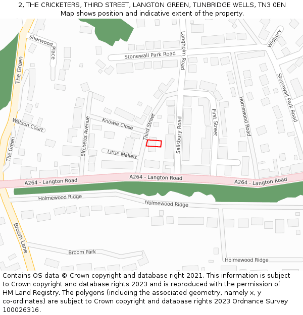 2, THE CRICKETERS, THIRD STREET, LANGTON GREEN, TUNBRIDGE WELLS, TN3 0EN: Location map and indicative extent of plot