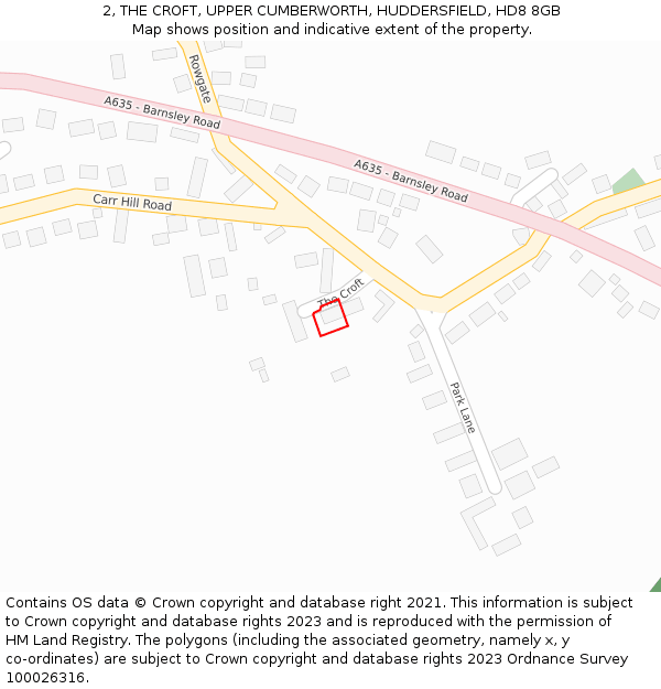 2, THE CROFT, UPPER CUMBERWORTH, HUDDERSFIELD, HD8 8GB: Location map and indicative extent of plot