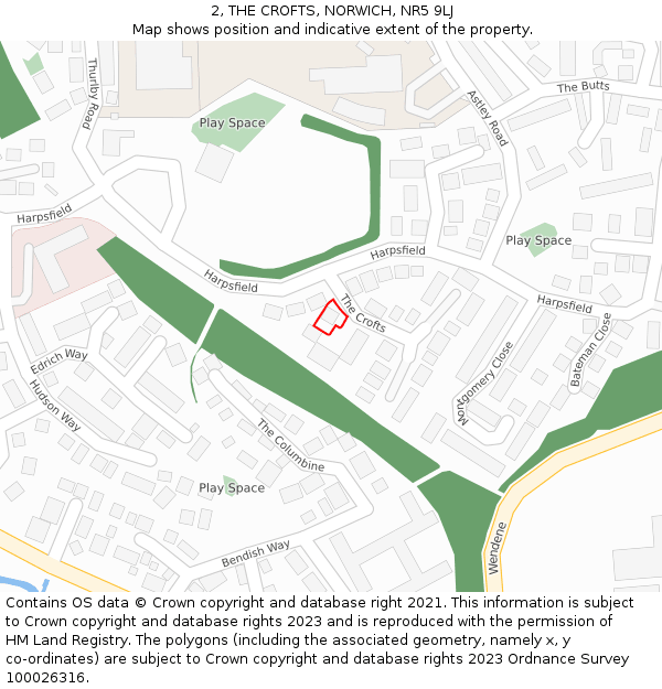 2, THE CROFTS, NORWICH, NR5 9LJ: Location map and indicative extent of plot