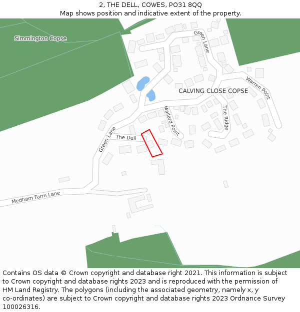 2, THE DELL, COWES, PO31 8QQ: Location map and indicative extent of plot