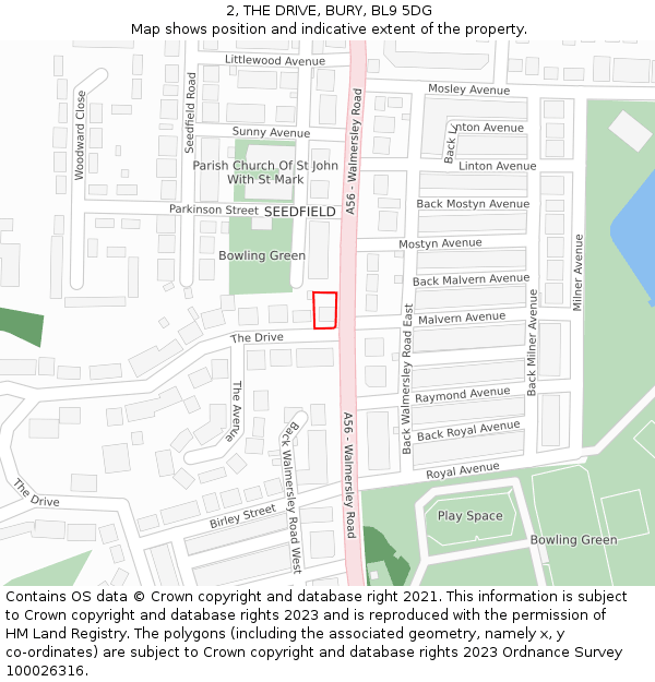 2, THE DRIVE, BURY, BL9 5DG: Location map and indicative extent of plot