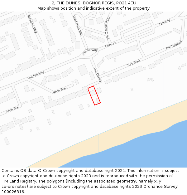 2, THE DUNES, BOGNOR REGIS, PO21 4EU: Location map and indicative extent of plot