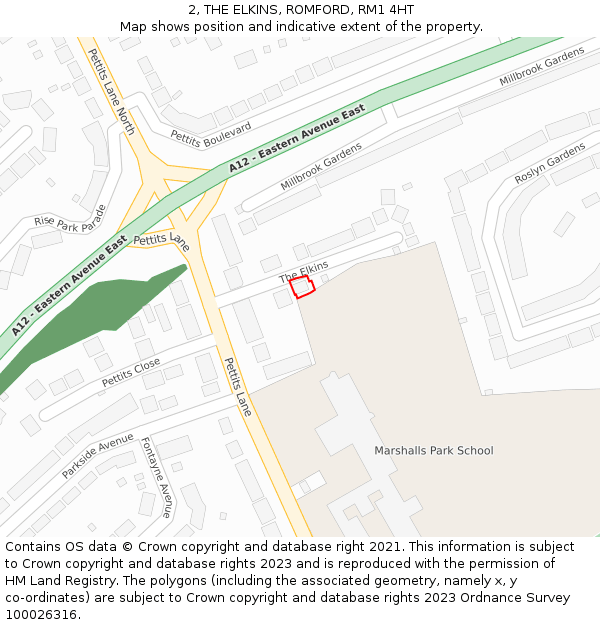 2, THE ELKINS, ROMFORD, RM1 4HT: Location map and indicative extent of plot