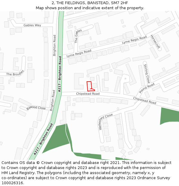 2, THE FIELDINGS, BANSTEAD, SM7 2HF: Location map and indicative extent of plot