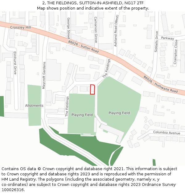 2, THE FIELDINGS, SUTTON-IN-ASHFIELD, NG17 2TF: Location map and indicative extent of plot