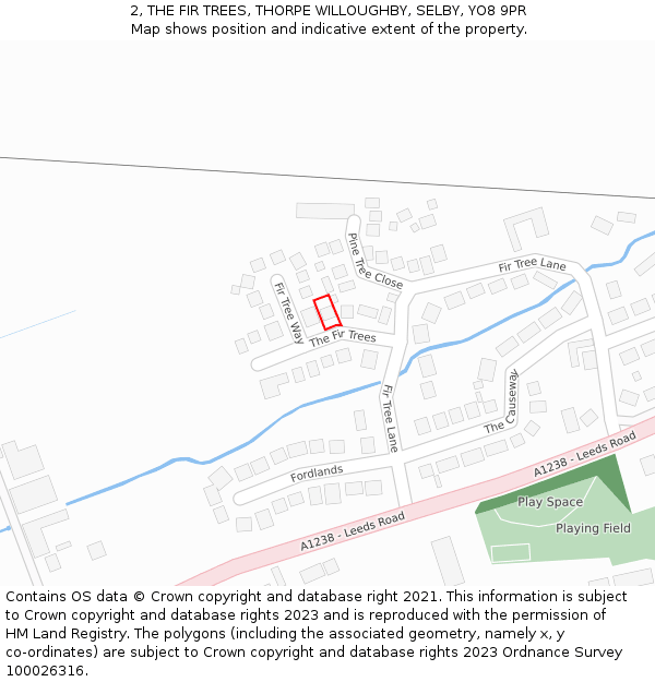 2, THE FIR TREES, THORPE WILLOUGHBY, SELBY, YO8 9PR: Location map and indicative extent of plot