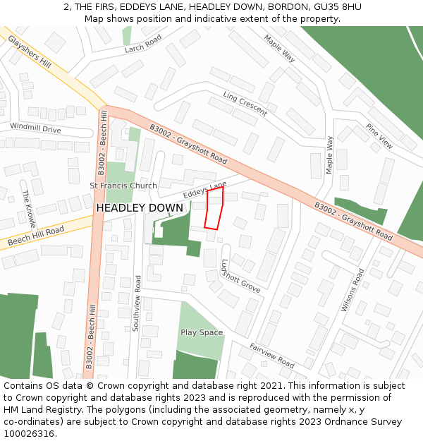 2, THE FIRS, EDDEYS LANE, HEADLEY DOWN, BORDON, GU35 8HU: Location map and indicative extent of plot