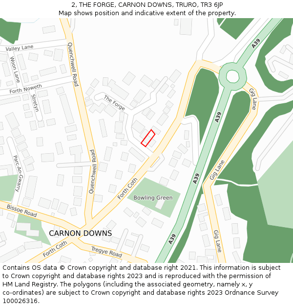 2, THE FORGE, CARNON DOWNS, TRURO, TR3 6JP: Location map and indicative extent of plot