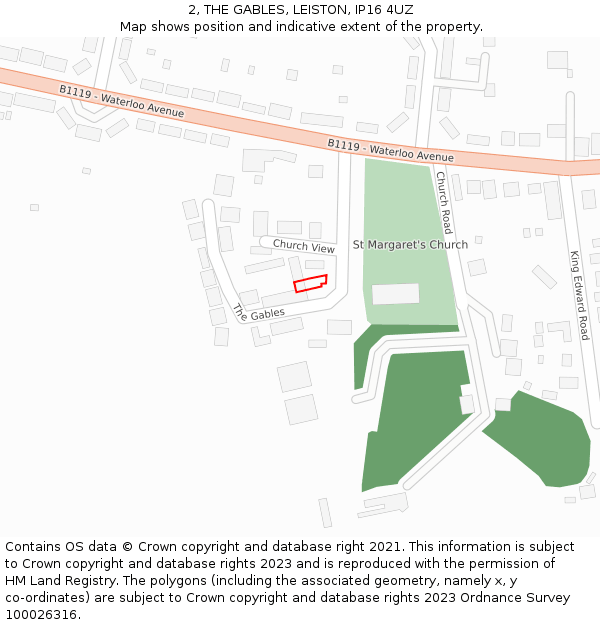 2, THE GABLES, LEISTON, IP16 4UZ: Location map and indicative extent of plot