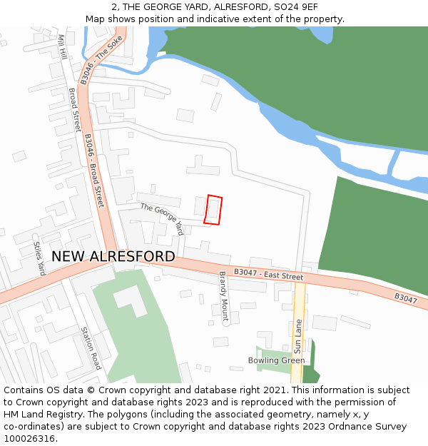 2, THE GEORGE YARD, ALRESFORD, SO24 9EF: Location map and indicative extent of plot