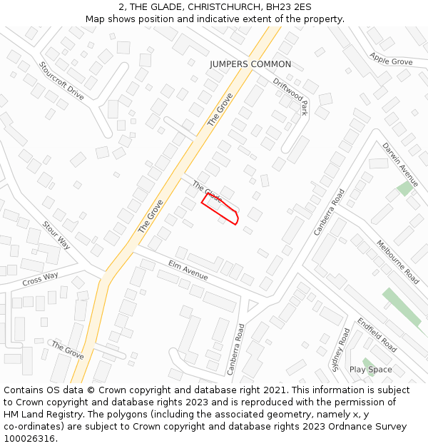 2, THE GLADE, CHRISTCHURCH, BH23 2ES: Location map and indicative extent of plot