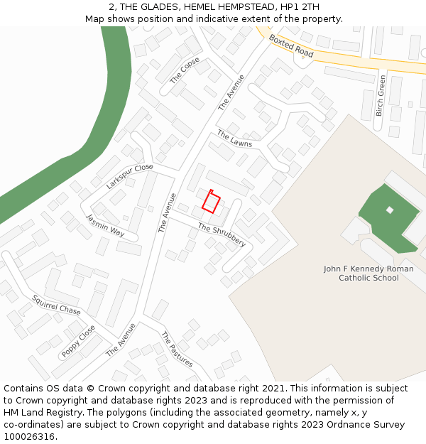 2, THE GLADES, HEMEL HEMPSTEAD, HP1 2TH: Location map and indicative extent of plot