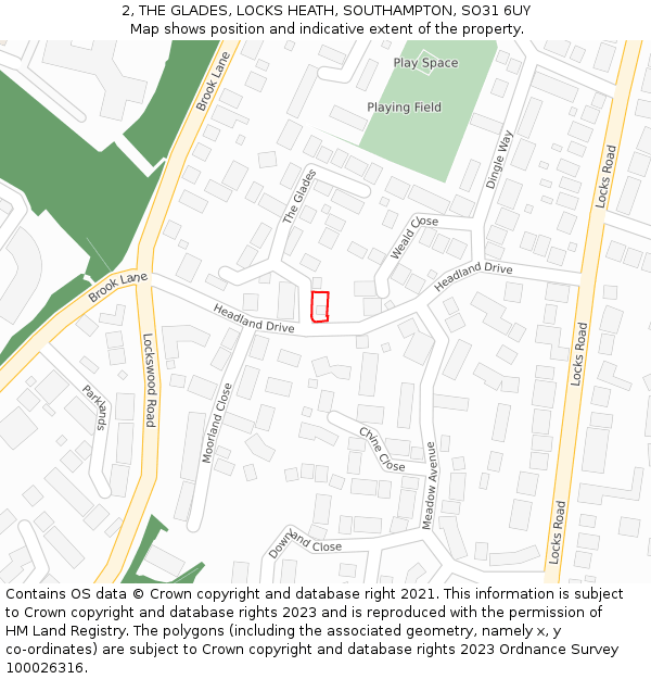 2, THE GLADES, LOCKS HEATH, SOUTHAMPTON, SO31 6UY: Location map and indicative extent of plot