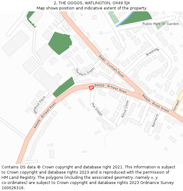 2, THE GOGGS, WATLINGTON, OX49 5JX: Location map and indicative extent of plot