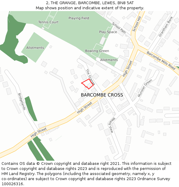 2, THE GRANGE, BARCOMBE, LEWES, BN8 5AT: Location map and indicative extent of plot