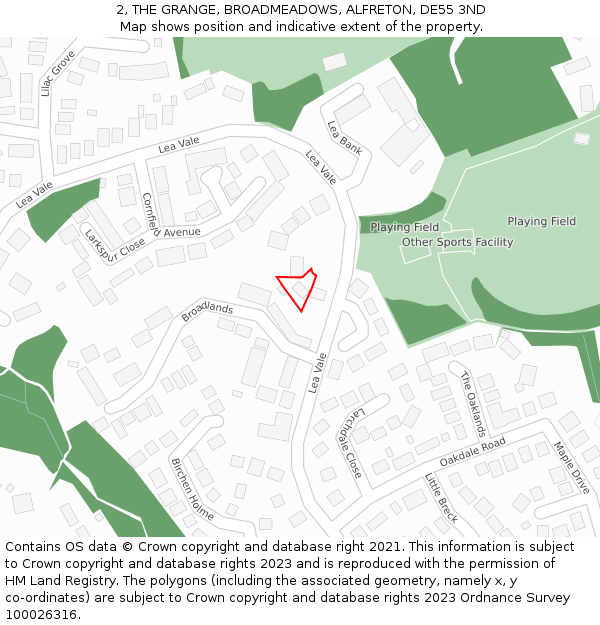 2, THE GRANGE, BROADMEADOWS, ALFRETON, DE55 3ND: Location map and indicative extent of plot