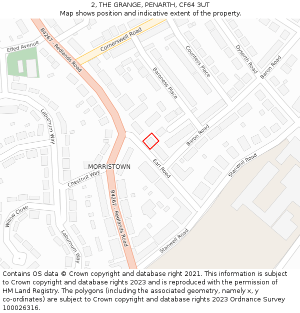 2, THE GRANGE, PENARTH, CF64 3UT: Location map and indicative extent of plot