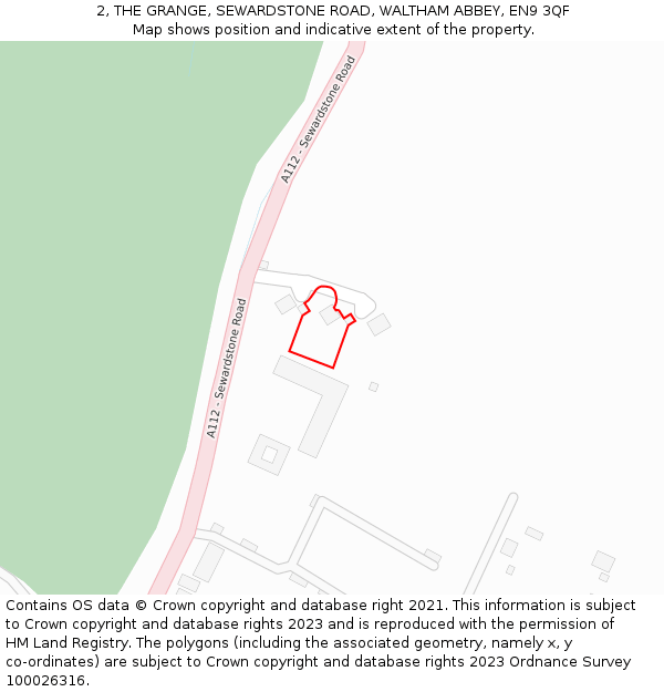 2, THE GRANGE, SEWARDSTONE ROAD, WALTHAM ABBEY, EN9 3QF: Location map and indicative extent of plot