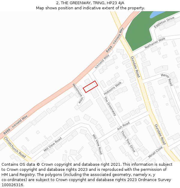 2, THE GREENWAY, TRING, HP23 4JA: Location map and indicative extent of plot