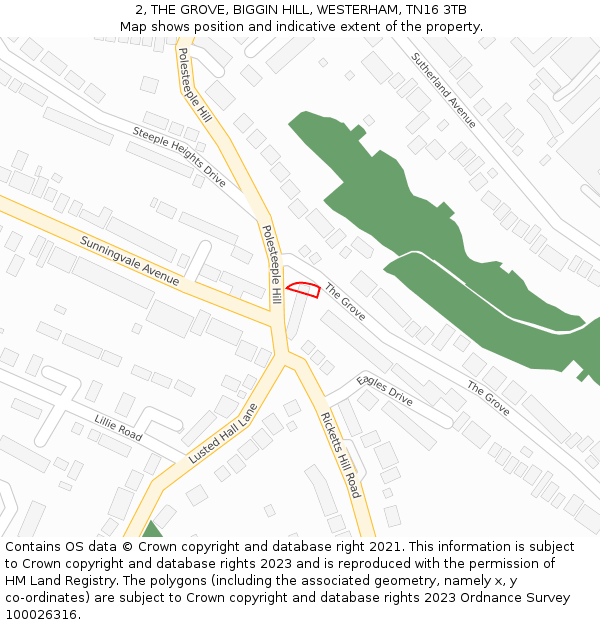2, THE GROVE, BIGGIN HILL, WESTERHAM, TN16 3TB: Location map and indicative extent of plot