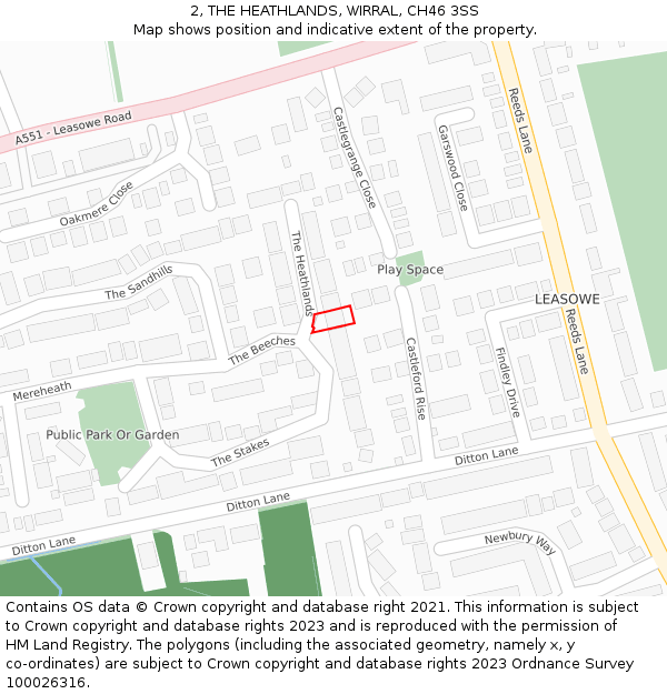 2, THE HEATHLANDS, WIRRAL, CH46 3SS: Location map and indicative extent of plot