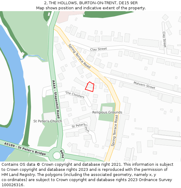 2, THE HOLLOWS, BURTON-ON-TRENT, DE15 9ER: Location map and indicative extent of plot