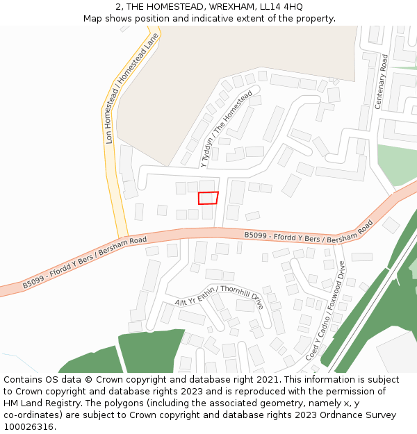 2, THE HOMESTEAD, WREXHAM, LL14 4HQ: Location map and indicative extent of plot