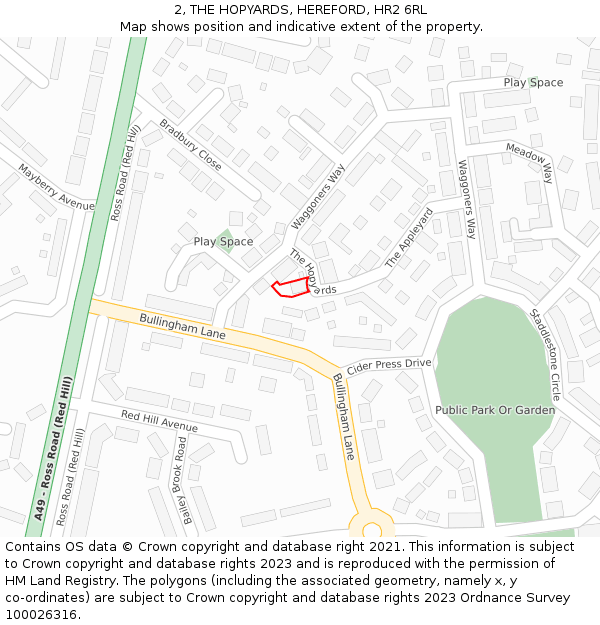 2, THE HOPYARDS, HEREFORD, HR2 6RL: Location map and indicative extent of plot