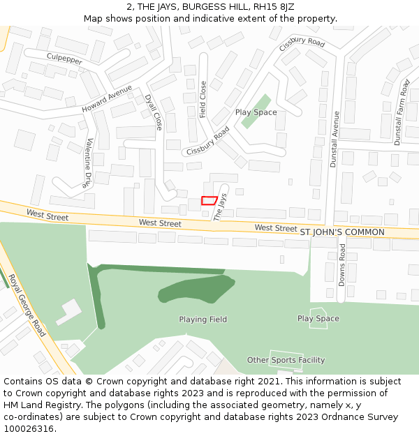 2, THE JAYS, BURGESS HILL, RH15 8JZ: Location map and indicative extent of plot