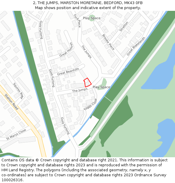 2, THE JUMPS, MARSTON MORETAINE, BEDFORD, MK43 0FB: Location map and indicative extent of plot