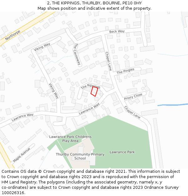 2, THE KIPPINGS, THURLBY, BOURNE, PE10 0HY: Location map and indicative extent of plot