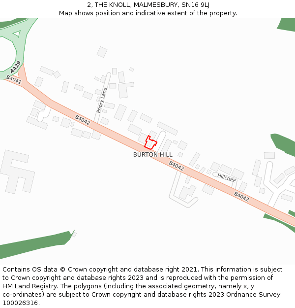 2, THE KNOLL, MALMESBURY, SN16 9LJ: Location map and indicative extent of plot