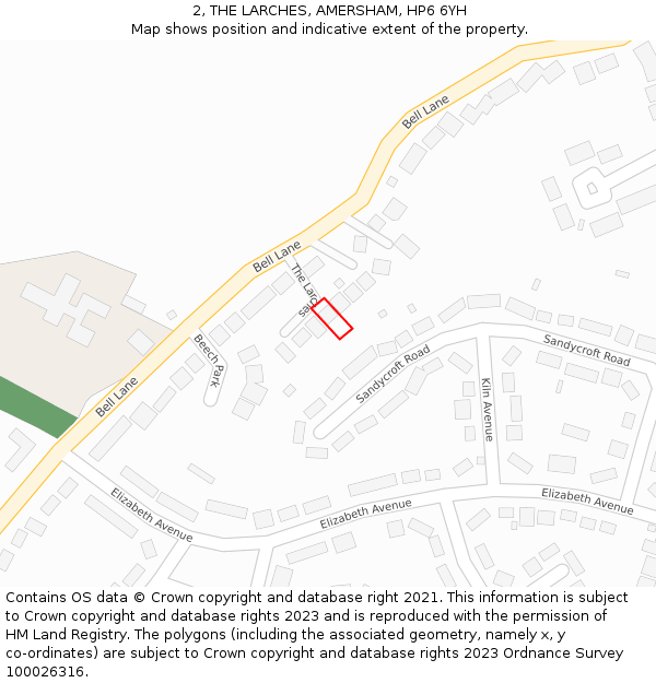 2, THE LARCHES, AMERSHAM, HP6 6YH: Location map and indicative extent of plot