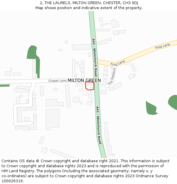 2, THE LAURELS, MILTON GREEN, CHESTER, CH3 9DJ: Location map and indicative extent of plot