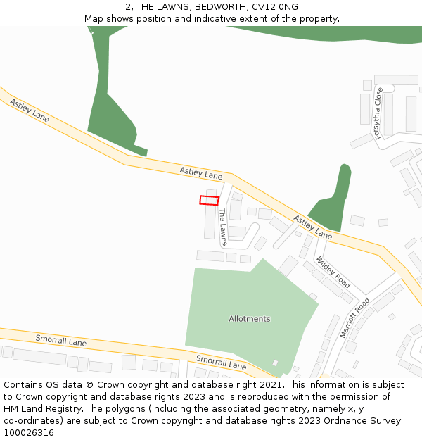 2, THE LAWNS, BEDWORTH, CV12 0NG: Location map and indicative extent of plot