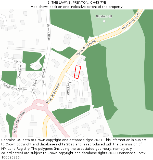 2, THE LAWNS, PRENTON, CH43 7YE: Location map and indicative extent of plot