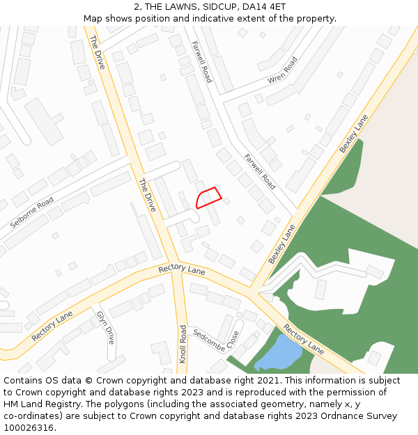2, THE LAWNS, SIDCUP, DA14 4ET: Location map and indicative extent of plot
