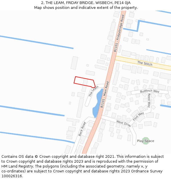 2, THE LEAM, FRIDAY BRIDGE, WISBECH, PE14 0JA: Location map and indicative extent of plot