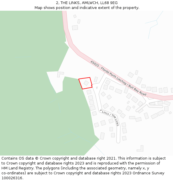2, THE LINKS, AMLWCH, LL68 9EG: Location map and indicative extent of plot