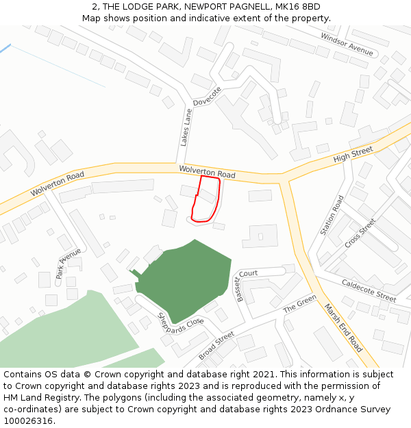 2, THE LODGE PARK, NEWPORT PAGNELL, MK16 8BD: Location map and indicative extent of plot