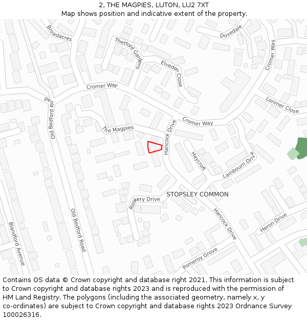 2, THE MAGPIES, LUTON, LU2 7XT: Location map and indicative extent of plot
