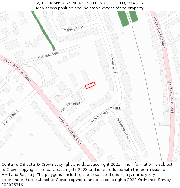 2, THE MANSIONS MEWS, SUTTON COLDFIELD, B74 2UY: Location map and indicative extent of plot