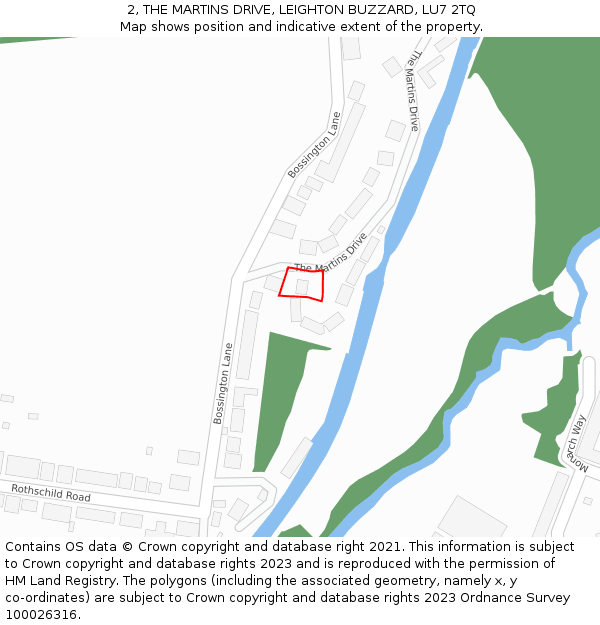 2, THE MARTINS DRIVE, LEIGHTON BUZZARD, LU7 2TQ: Location map and indicative extent of plot