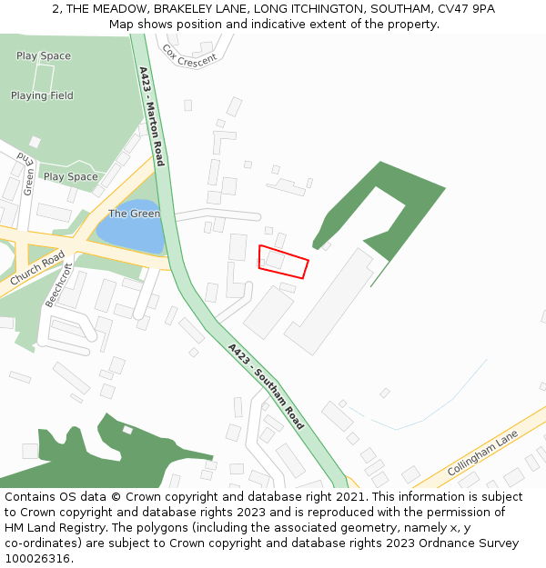 2, THE MEADOW, BRAKELEY LANE, LONG ITCHINGTON, SOUTHAM, CV47 9PA: Location map and indicative extent of plot