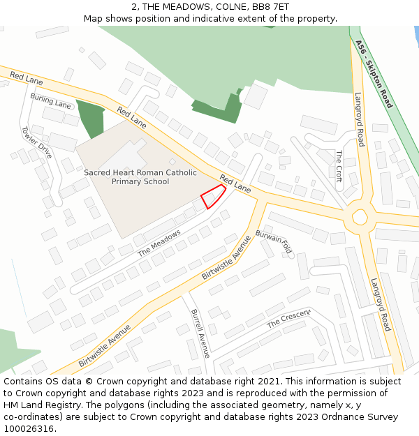 2, THE MEADOWS, COLNE, BB8 7ET: Location map and indicative extent of plot