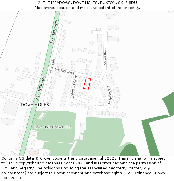 2, THE MEADOWS, DOVE HOLES, BUXTON, SK17 8DU: Location map and indicative extent of plot