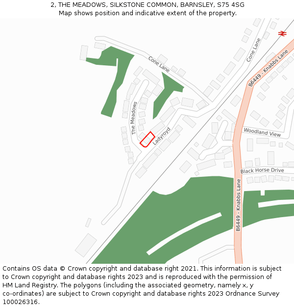 2, THE MEADOWS, SILKSTONE COMMON, BARNSLEY, S75 4SG: Location map and indicative extent of plot