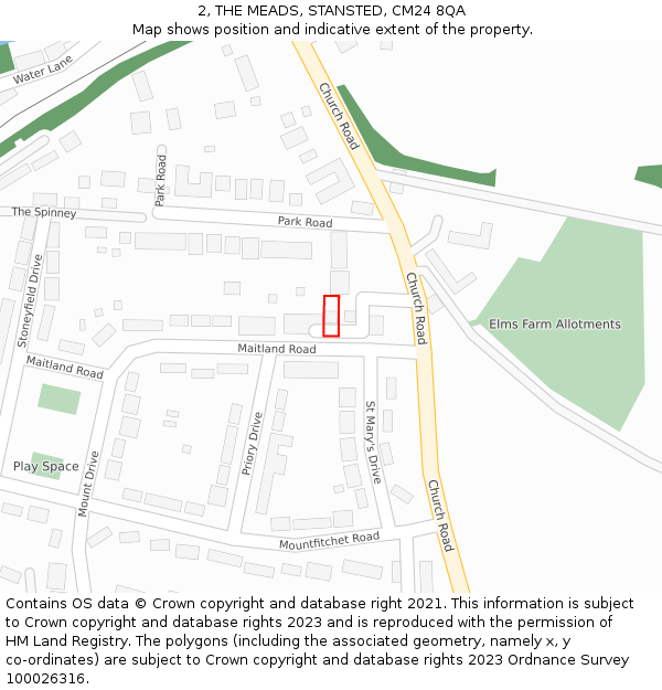 2, THE MEADS, STANSTED, CM24 8QA: Location map and indicative extent of plot