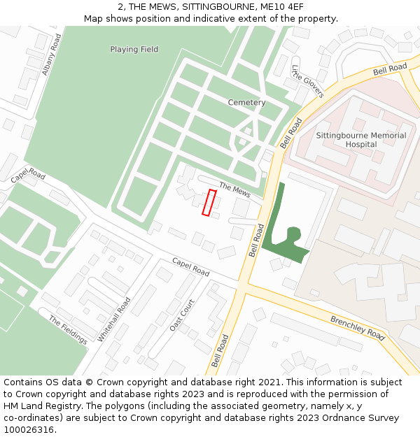 2, THE MEWS, SITTINGBOURNE, ME10 4EF: Location map and indicative extent of plot