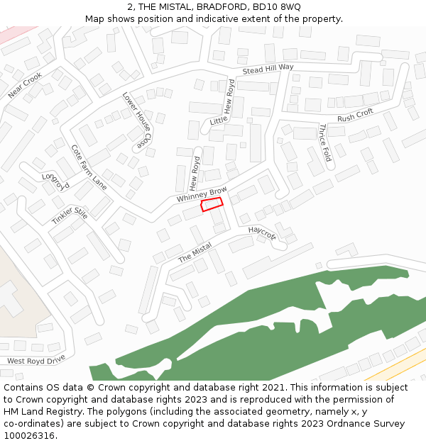 2, THE MISTAL, BRADFORD, BD10 8WQ: Location map and indicative extent of plot